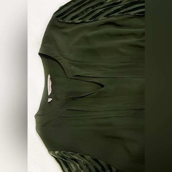 Soft Surrounding Women’s Dark Green Top with Velvet Striped Sleeve Sz M - Picture 5 of 13